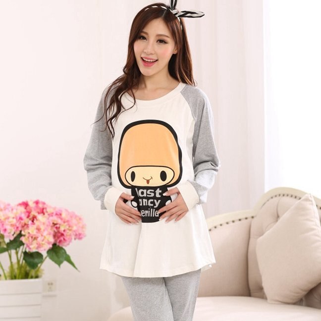 Spring Cotton Pajamas Cotton Feeding Home Furnishing Maternal Lactation Month Long Sleeved Suit Suit Mushroom Head
