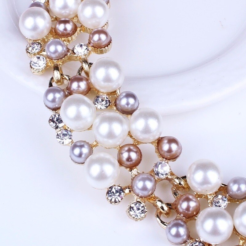 Simple Imitation Pearl Bridal Jewelry Crystal Necklace Earrings for Girl Party Rhinestone Engagement Jewelry Sets