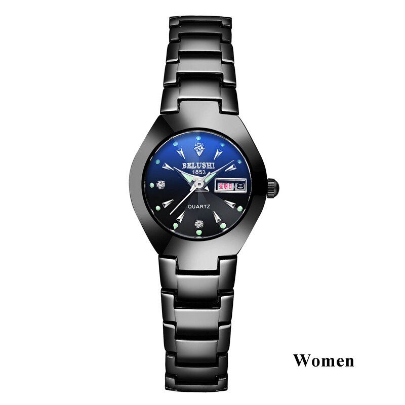 Paar Uhren oben Wolfram Stahl Schwarz Armbanduhr für Männer und Frauen Armbinde Weiblichen Uhr Reloj hombre Liebhaber saat: 2