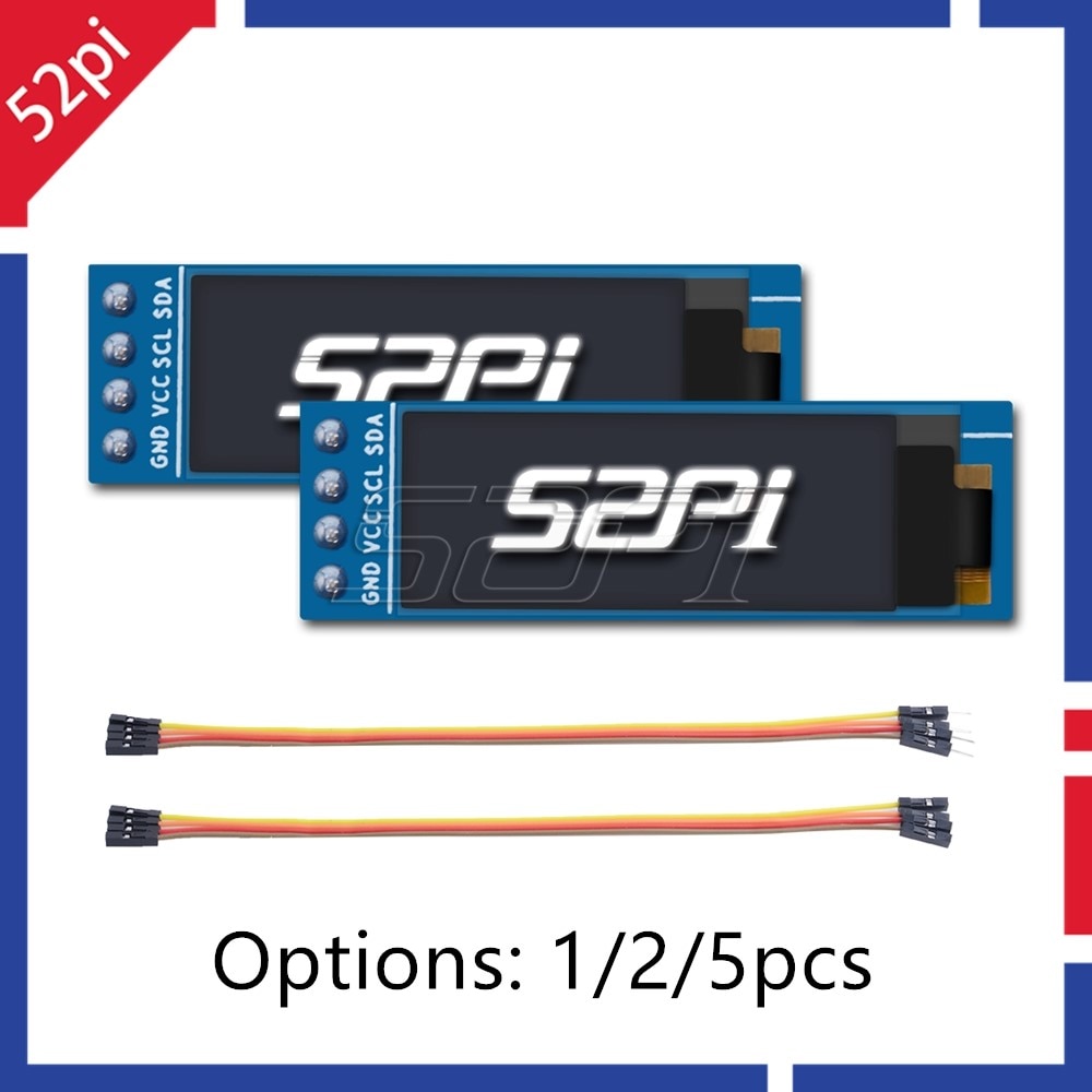 Module d'écran OLED 52Pi 0.91 pouces 128*32 SSD1306 pour Raspberry Pi 4 B / 3 B (+) / 2 B/zéro (W) / Beaglebone noir