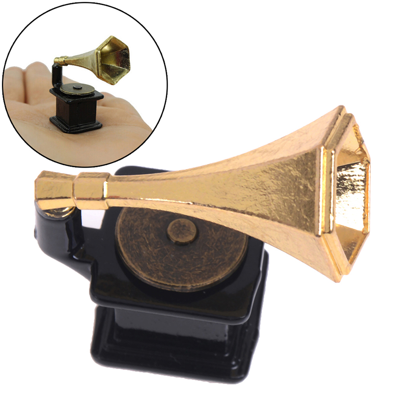 1:12 muebles Mini fonógrafo accesorios gramófono retro con registro Diy casa de muñecas miniatura
