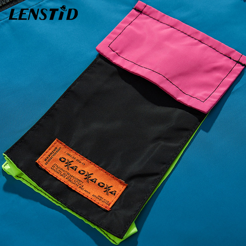 LENSTID-veste pour homme, Streetwear Hip-Hop, bloc de couleurs, veste de poche en Patchwork Harajuku Vintage coupe-vent, manteaux de piste surdimensionnés, automne