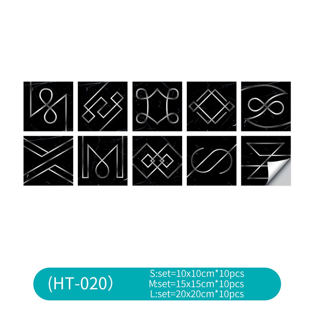 Euro black imitation tile sticker Self-adhesive abstract character pvc wall sticker Living room kitchen renovation wallpaper