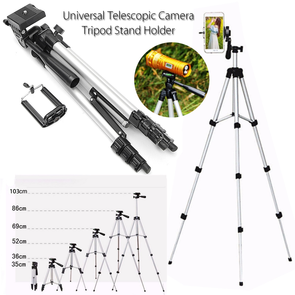 Universal Mobile Phone Tripod + Holder 35-103cm Portable Tripod 4 Sections For Telescopic Camera Tripod Stand For iPhone 8 X