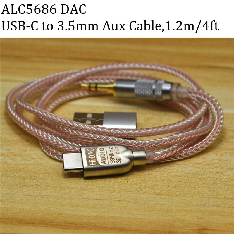 USB C DAC Headphone Adapter Portable 32bit386kHz Hifi DSD600ohm High Resistance Amplifier-Type C to 3.5mm Jack Adapter - ALC5686: C to 3.5mm Aux Cable
