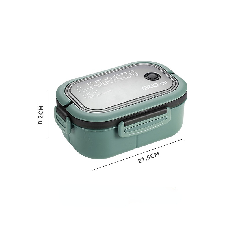 1200ML 2 Layer Bento Lunch Box With Spoon Fork, Kid High Capacity Microwae Food Containers Portable Leakproof Office Camping: green