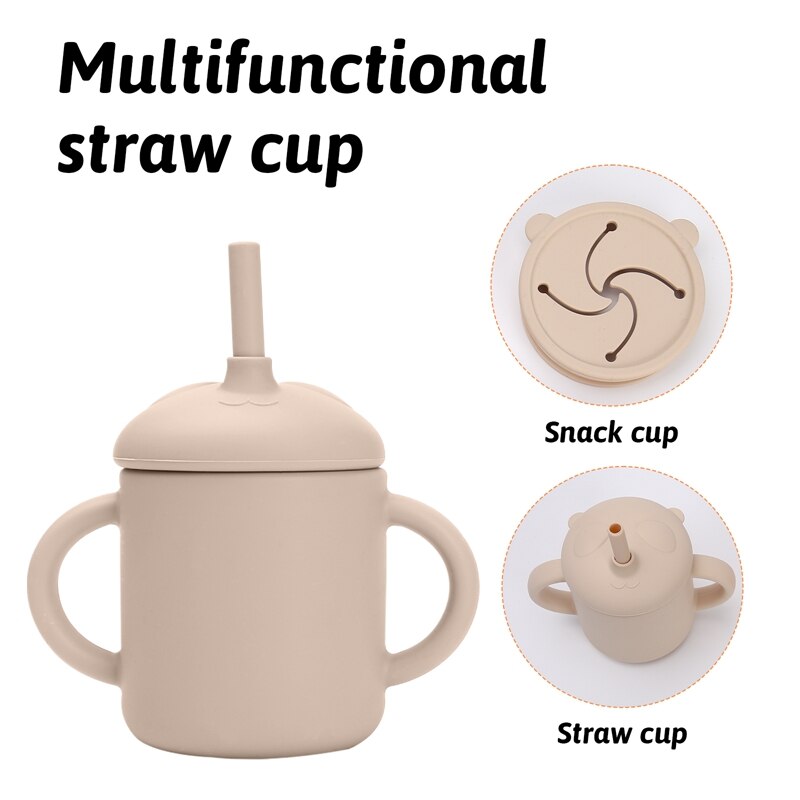 6 Kleur Baby Sippy Cup Cartoon Panda Food Grade Siliconen Dual Purpose Cup Draagbare Opslag Snack Container Cup Met Stro