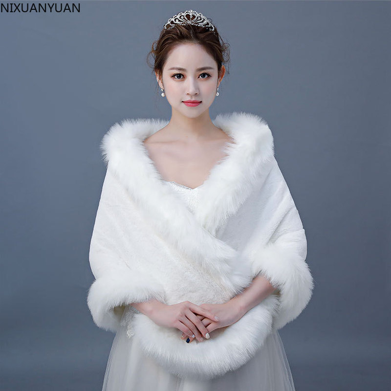 Manteau d'hiver de mariée en fausse fourrure, châle enveloppant pour femme, manteau de mariage, veste Boleros, cape: Default Title