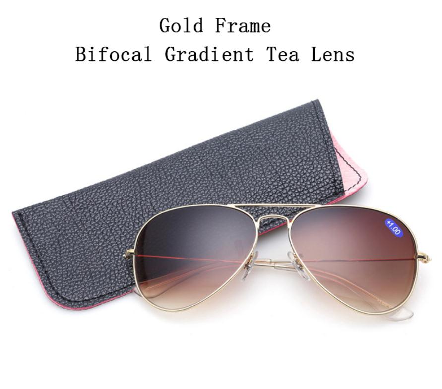 Unisex Pilot Bifocal Reading Glasses magnifier Women Men Look Near Far Gradient Lens Presbyopic Goggle Sunglasses Send Case L3: +300 / 1