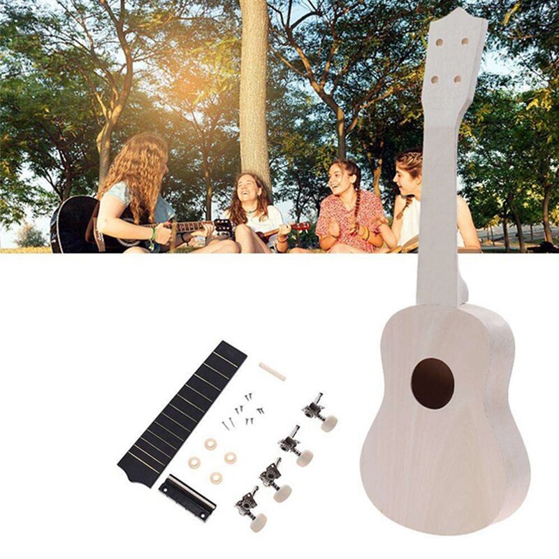 Kit DIY de Ukelele de 23 pulgadas para niños, instrumento musical Hawaiano con soporte manual para pintar, conjunto de juguetes para principiantes