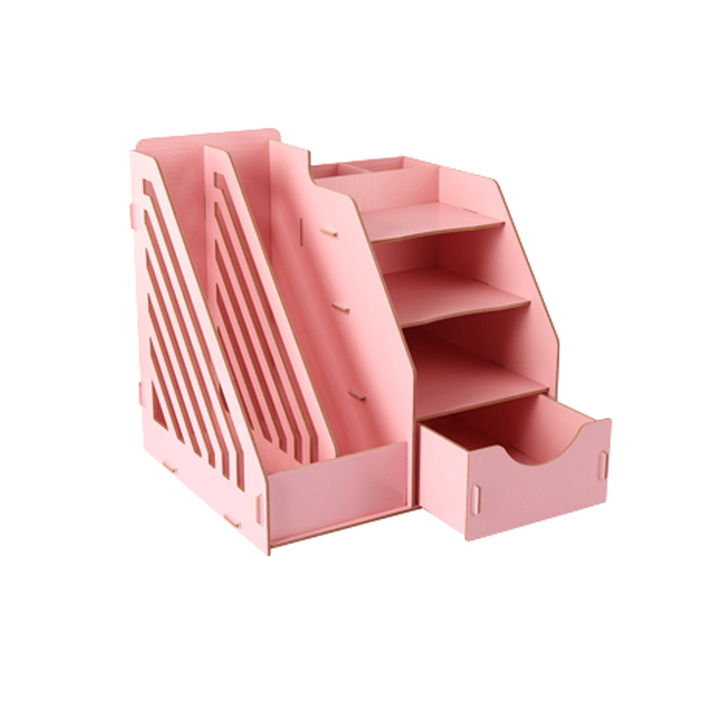 Wood Stationery Holders Multi Use Desktop Storage Paper Holder Stationery Organizer With Drawer Rack Office School Supplies