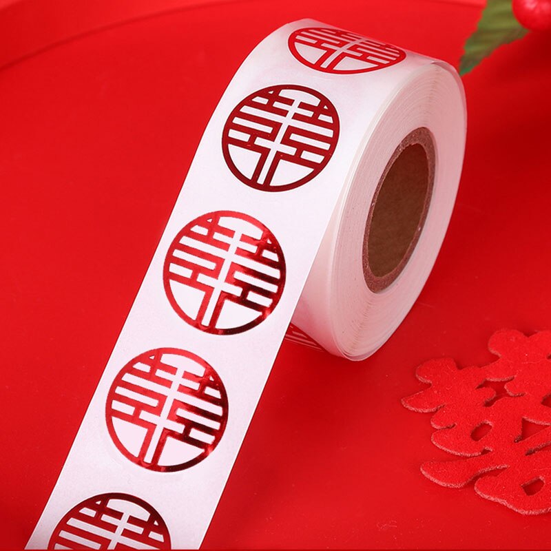 Pegatinas de boda de estilo chino, etiquetas decorativas para embalaje de , decoración de , redondas, para álbum de recortes, 500 piezas, 2,2 cm: Red