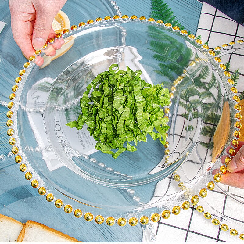 Nordic wind gilded craft beads glass plate Family Wedding hotel decorative plate Western plate