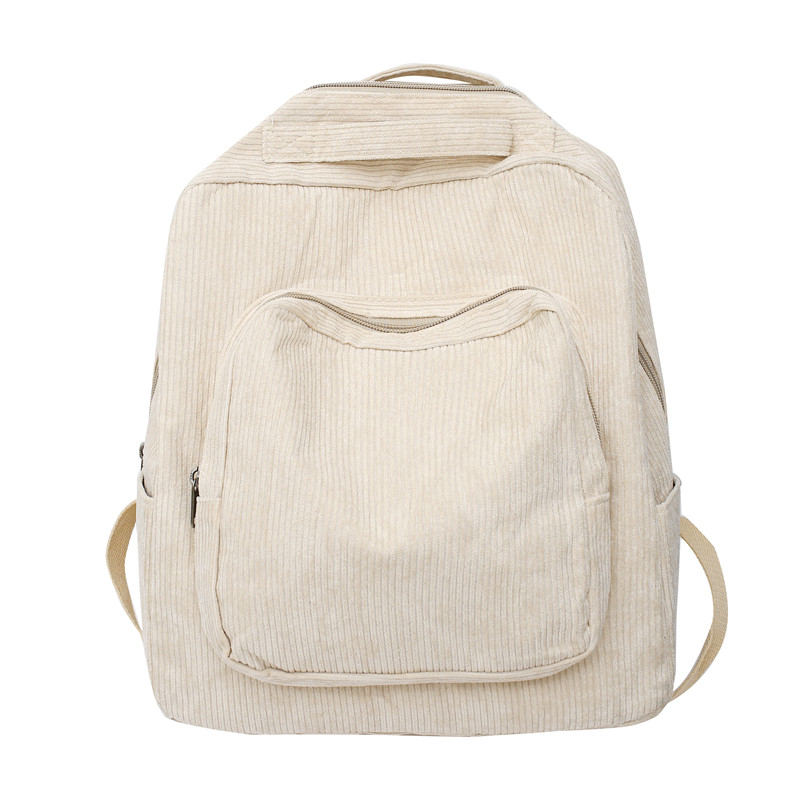 Ladies Solid Pink Corduroy Kawaii Student Backpack Trendy Cute Girl Travel Bag Female Backpack Women College Laptop Bags: beige
