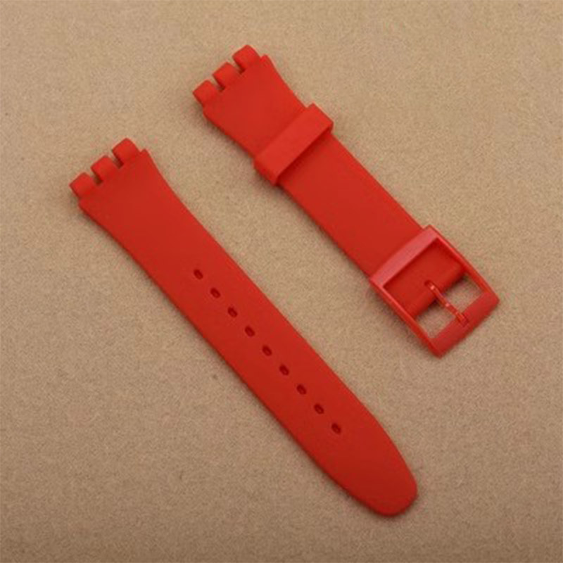 Bracelet en Silicone souple coloré pour montre Swatch, 16mm 17mm 19mm 20mm, accessoires de remplacement avec outil: RED / 16mm