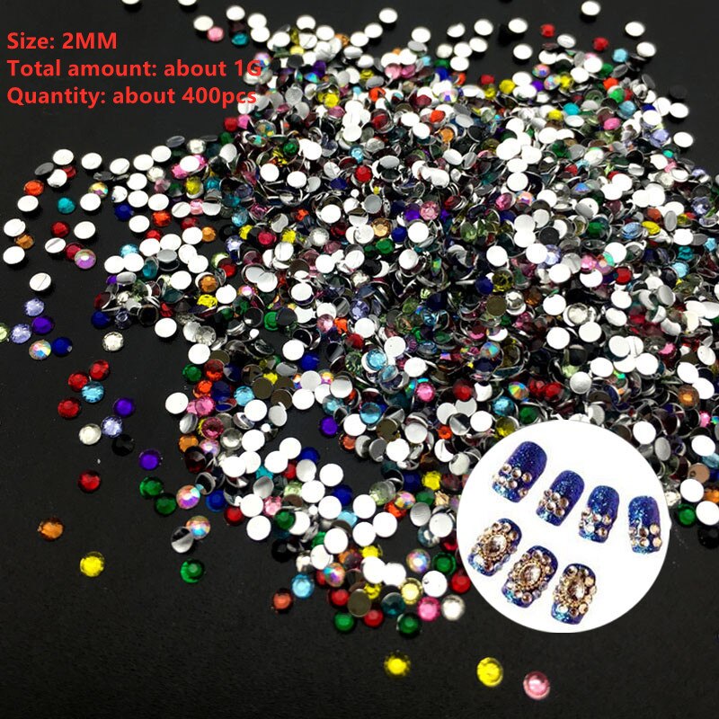 2 Mm Mix Kleur 3D Nail Art Tips Platte Boor Steentjes Diy Sieraden 3D Nail Decoratie: Default Title