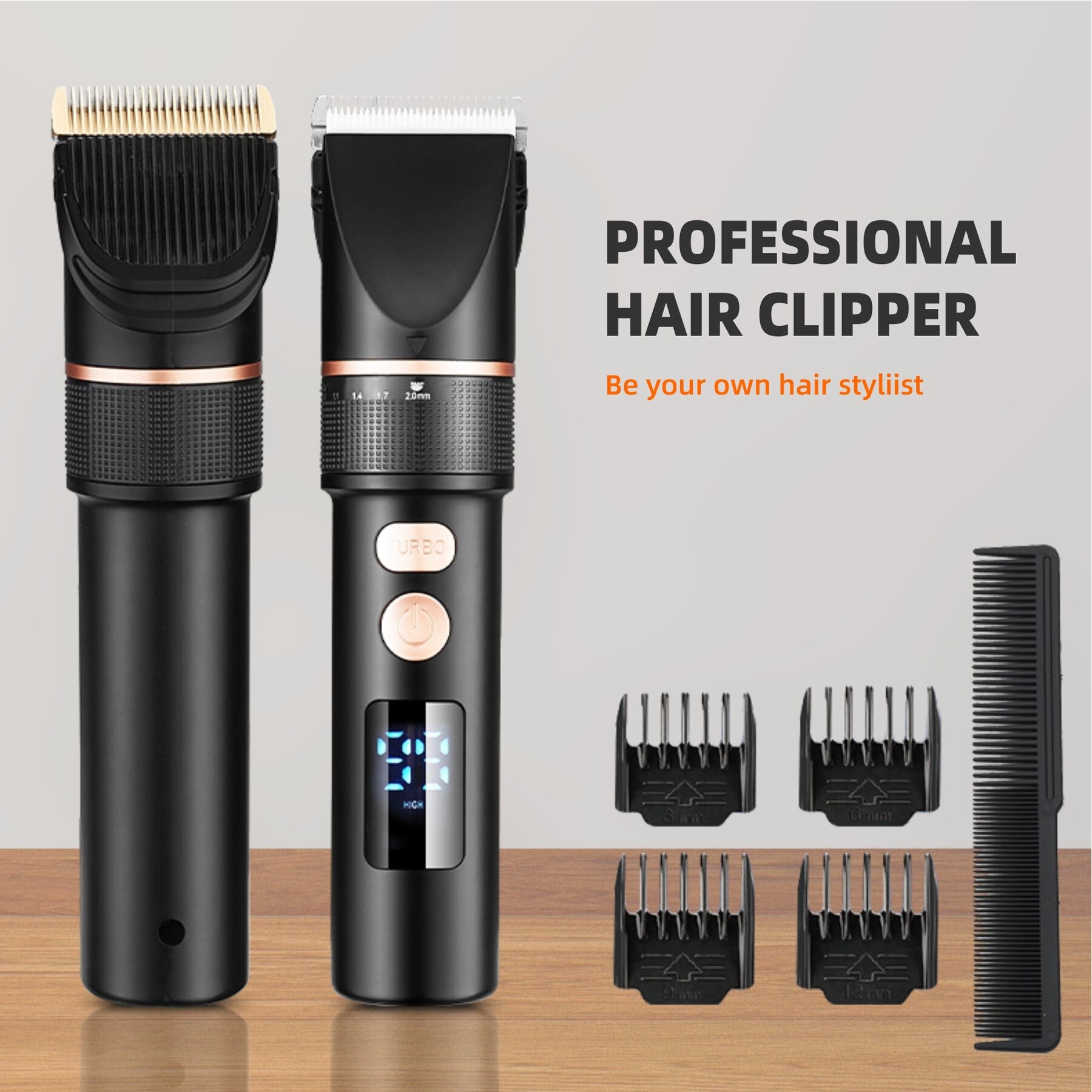 Rechargeable men's electric barber shop, barber shop with titanium ceramic blade and LCD