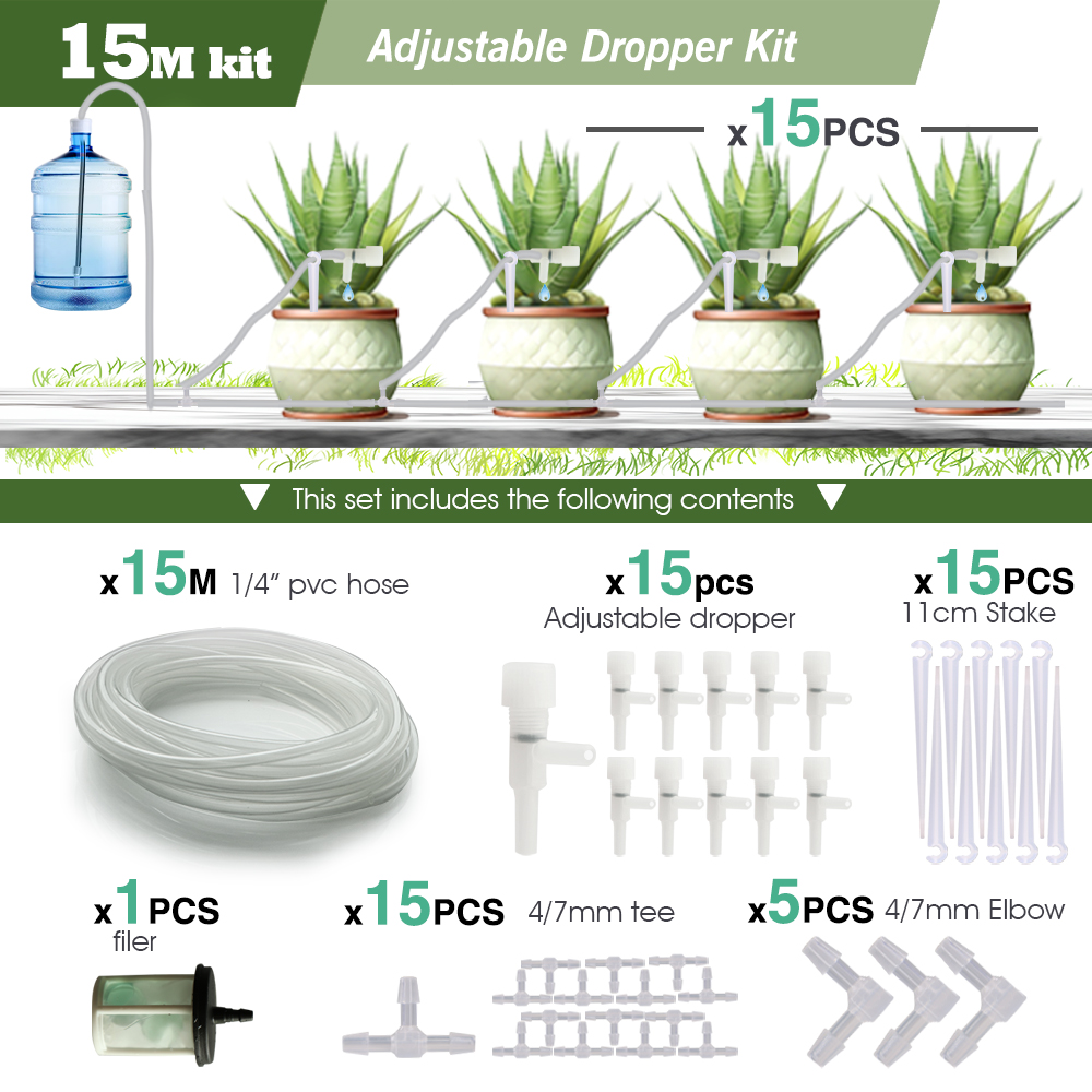 1/4" Clear PVC Hose Regulating Valve Dropper Drip Irrigation Kit for Garden Balcony Plants Pots Siphon Principle Watering System: PURPLE