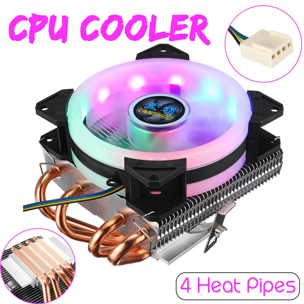 3pin/4pin Cpu Cooler Fan 4 Heatpipes Cooling Fan Heatsink Koeler Queit Fan Voor Intel 775/1150/ 1151/1155/1156/1366 Amd: 5 Colors 4pin fan