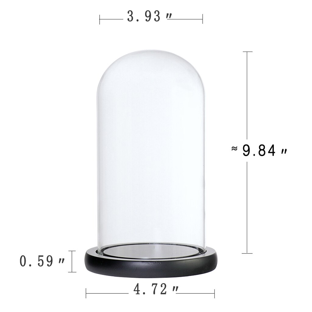 Glass Cover Dome Container with Base for Flower Rope Lights Party Cupcake Display Decor: Black D as describe