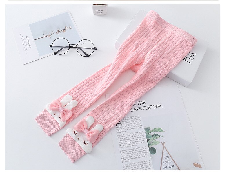 Ins Autumn Winter Baby Pants Ribbed Knit Pants 1-5years Cartoon Rabbit Ribbed Baby Pants: Pink / XXL(5-7Years)