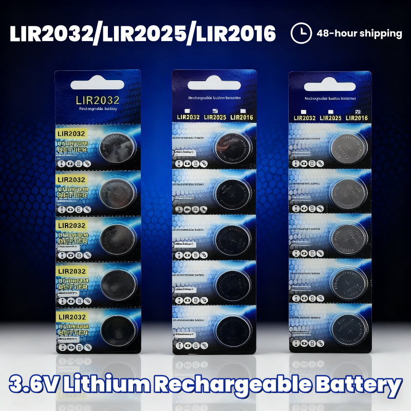 3,6 V wiederaufladbare Knopfbatterien LIR2032 LIR2016 LIR2025 – hohe Kapazität, 500 Zyklen, für verschiedene elektronische Geräte