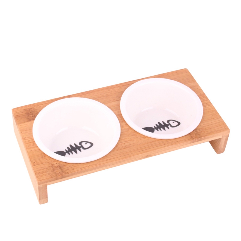 Comederos de cerámica para perros y gatos, cuencos antideslizantes de , vajilla de bambú, cuenco de agua y comida para mascotas: 2