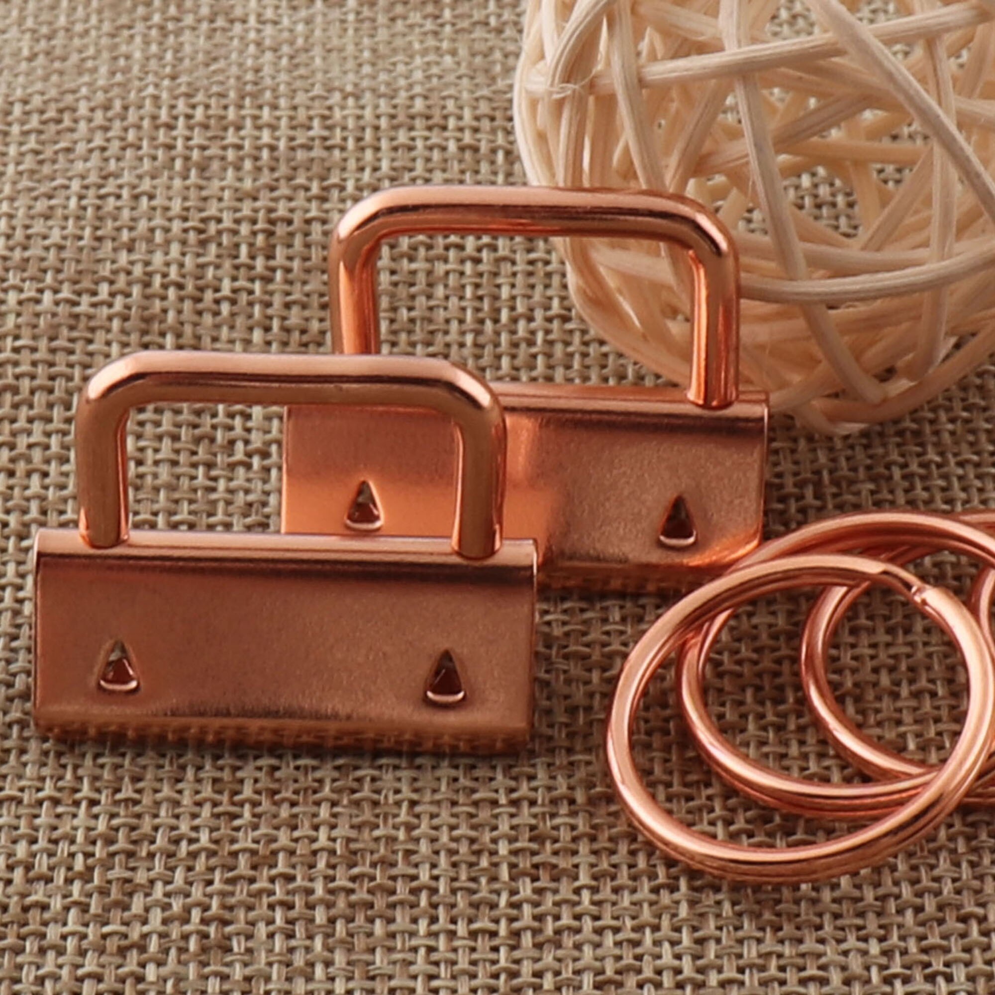 10 sets 32mm Key Fobs Hardware with Key Rings,1.25 Wristlets Key Chains Key Chain Webbing,Key Chains-1 1/4": rose gold