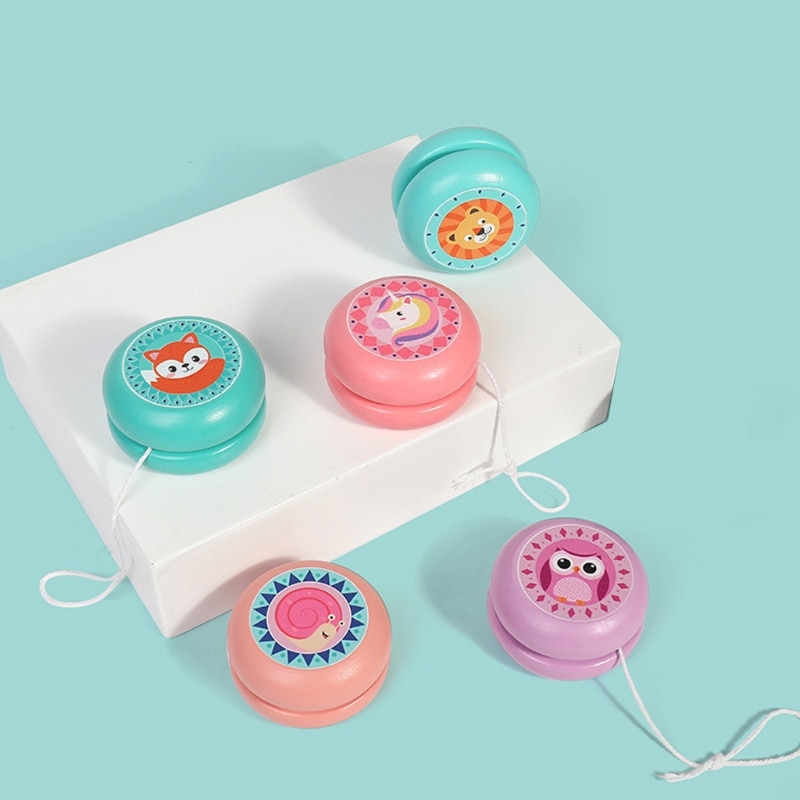 Cartoon Houten Jojo-Beginner Jojo Voor Leeftijden 6 En Up, dubbelzijdig Full Kleur Kunstwerk, Klassieke Jojo Bal