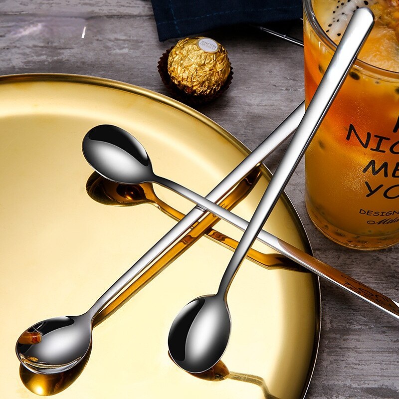 5 kpl 304 ruostumattomasta teräksestä valmistettua lusikkaa jäätelölusikoita pitkävartisia kahvilusikoita sekoituslusikoita keittiövälineitä