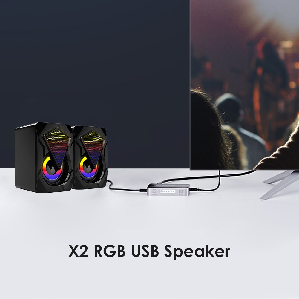 ALLOYSEED Computer Speakers - 3W x2 Subwoofer Multimedia Bass - USB Powered RGB Lighting for Desktop PC Laptop