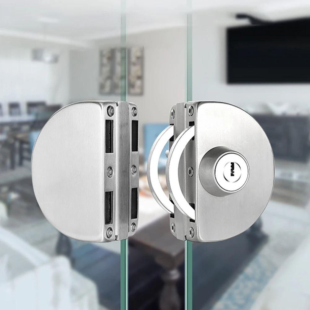 Serratura per porta in vetro Vetrina Serrature per vetrine Doppia porta in acciaio inossidabile Nessuna necessità di foratura Hardware per porta di casa antifurto