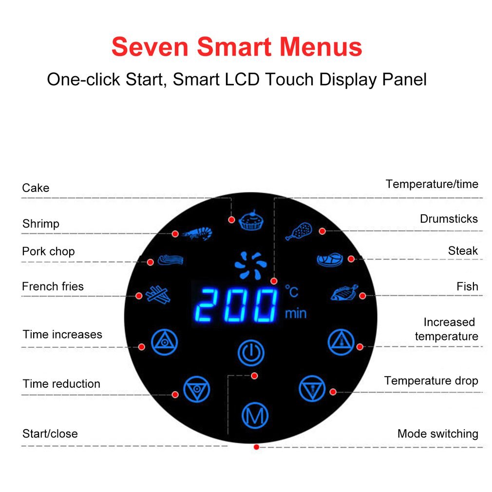 1300W/2.6L Lucht Friteuse Grote Capaciteit Lucht Friteuse Huishoudelijke Rookvrije Elektrische Koekenpan Smart Touch Screen frietjes Machine