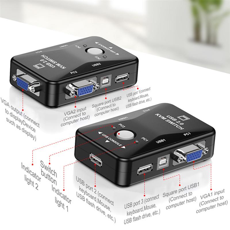 Manual Vga Switcher 2 Poort Vga Video Switch Box Usb Switch Box Duurzaam Converter Met Toetsenbord Muis Voor Kvm Lcd pc Video Comput