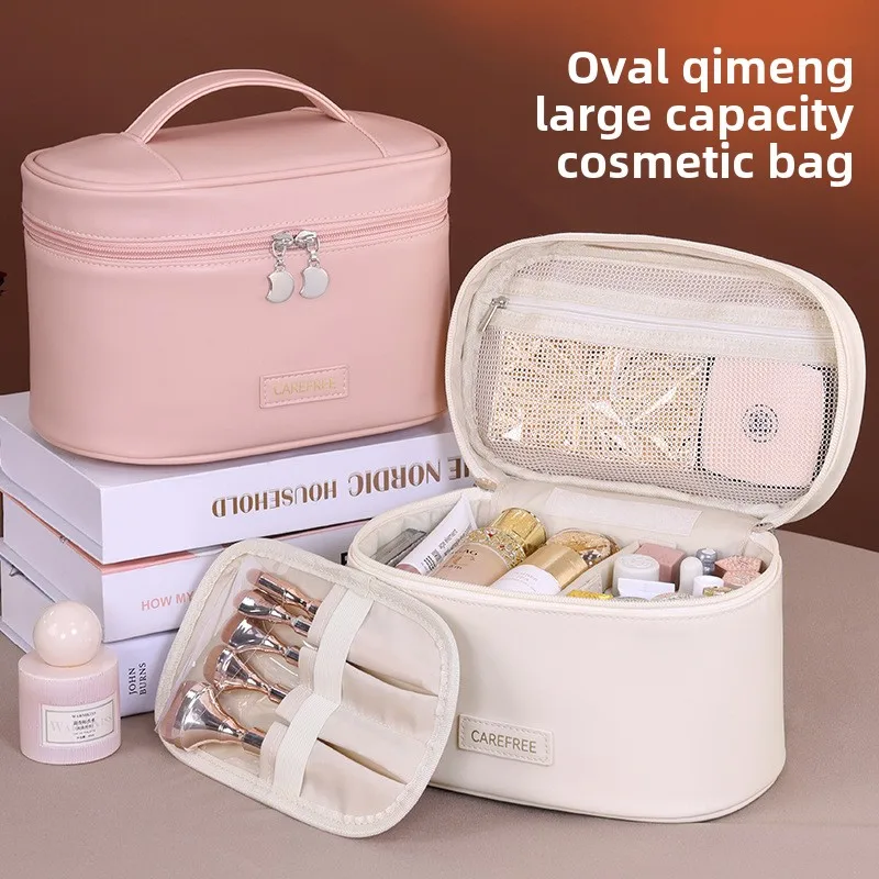Bolsa de maquillaje para mujer, organizador de cosméticos de viaje de gran capacidad con soporte para brochas, bolsa de aseo impermeable, estuche de maquillaje portátil