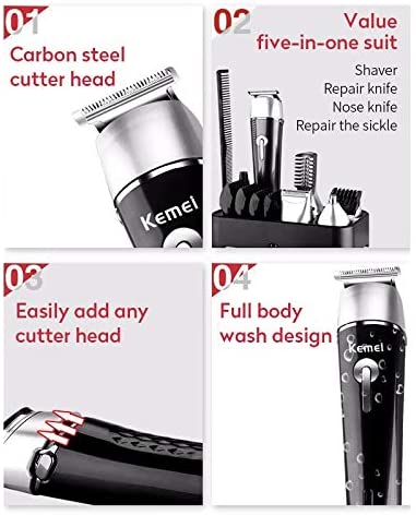 Kemei 5 in 1 Rechargeable Electric Hair Clipper Shaver Nose Trimmer KM-1015 For Man Waterproof Hair Clipper Cordless