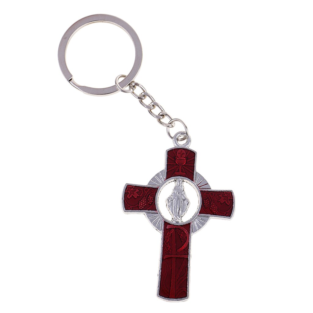 Virgen Maria Bidden Figuur Cross Sleutelhanger Aanbidding Religieuze Accessoire Voor Speelgoed Decro, Zilver Rood Gemengde Kleur