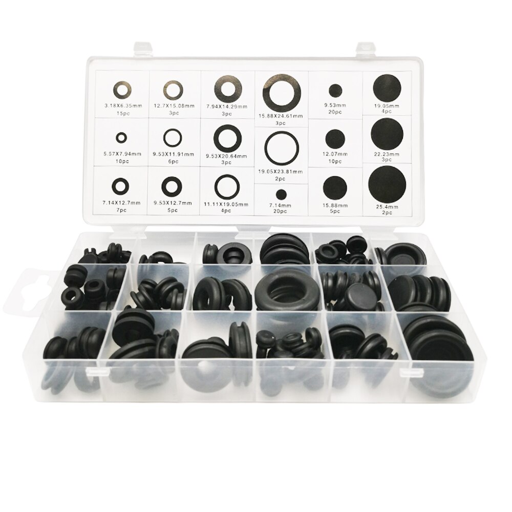 125pcs Waterproof Protect Wire Tool 18 Sizes Set Sealing Rubber Cables Grommet Kit Electrical Plugs Conductor Gasket Ring#