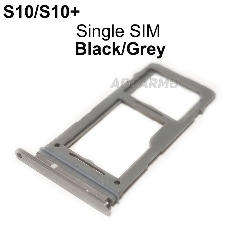 Aocarmo para Samsung Galaxy S10/+ S10plus S10, bandeja de plástico Nano Sim de Metal simple/doble, ranura para MicroSD, SM-G9730 G9750: Black  1 SIM