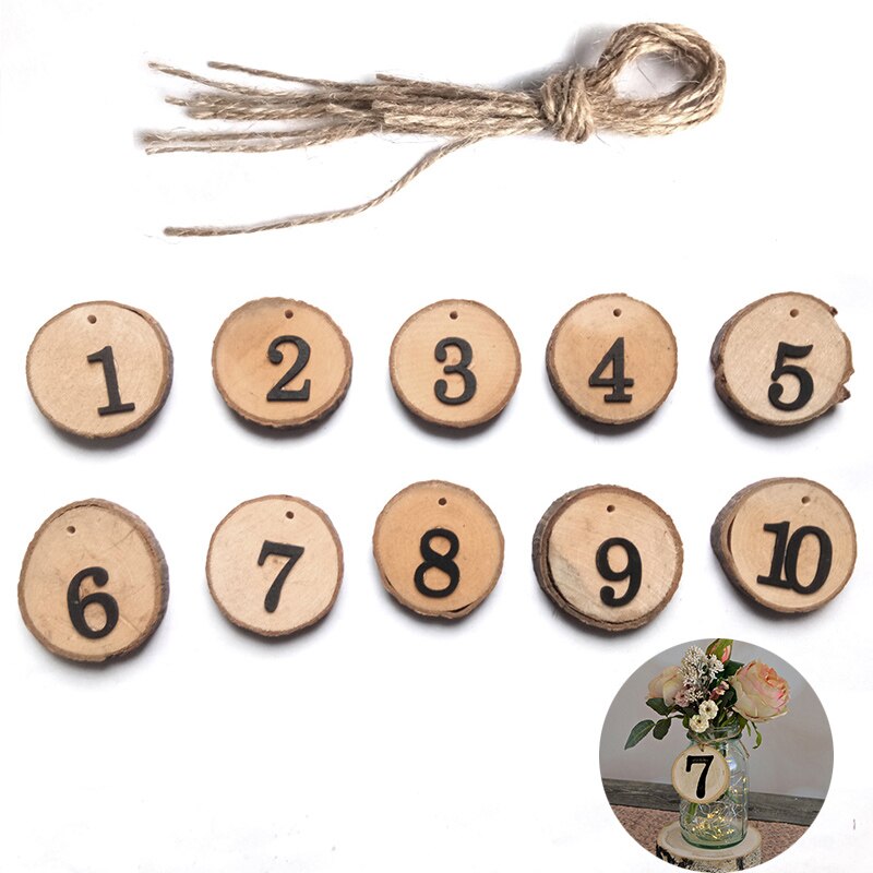 10Pcs/set Round Natural Wood Slices Wedding Table Number Christmas Tree Ornament Decor Party Direction Signs Wedding Decorations