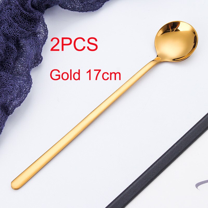 Goalone 2Pcs Soep Lepel Set 304 Roestvrij Staal Ijs Party Dessert Lepels Theelepel Goud Thee Koffie Koud Drankje kids Lepel: 2Pcs-Gold-17cm