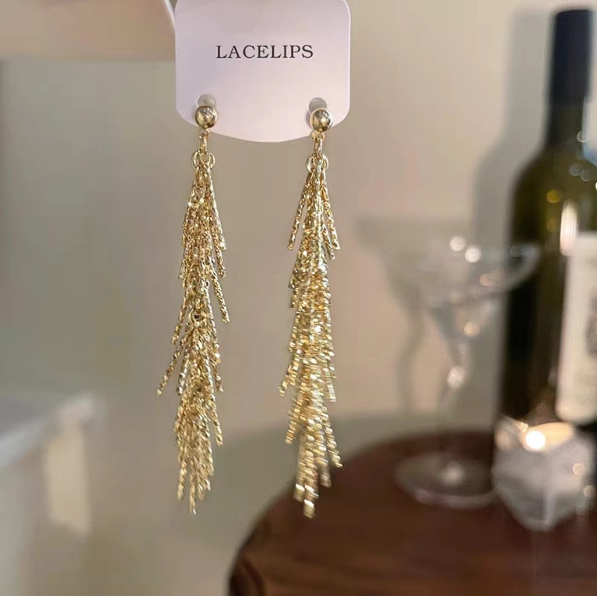 Glanzende lange oorbellen met kwastjes en glitter voor dames, lange oorbellen met kettinghangers, perfect als sieraden voor bruiloften en feestjes.: Warm stempelen