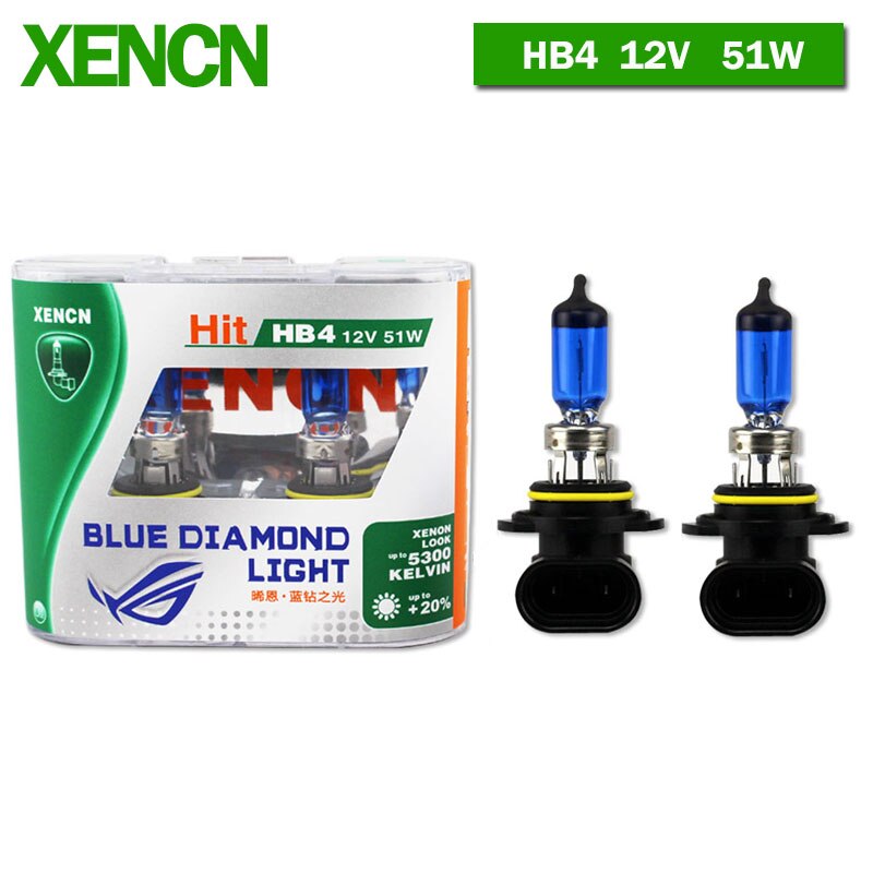 XENCN 12V H1 H3 H4 H7 H8 H9 H10 H11 H13 H15 H16 880 881 9005 9006 9012 5300K Blue Diamond Light Car Headlight Halogen Lamps 2pcs: 9006 HB4