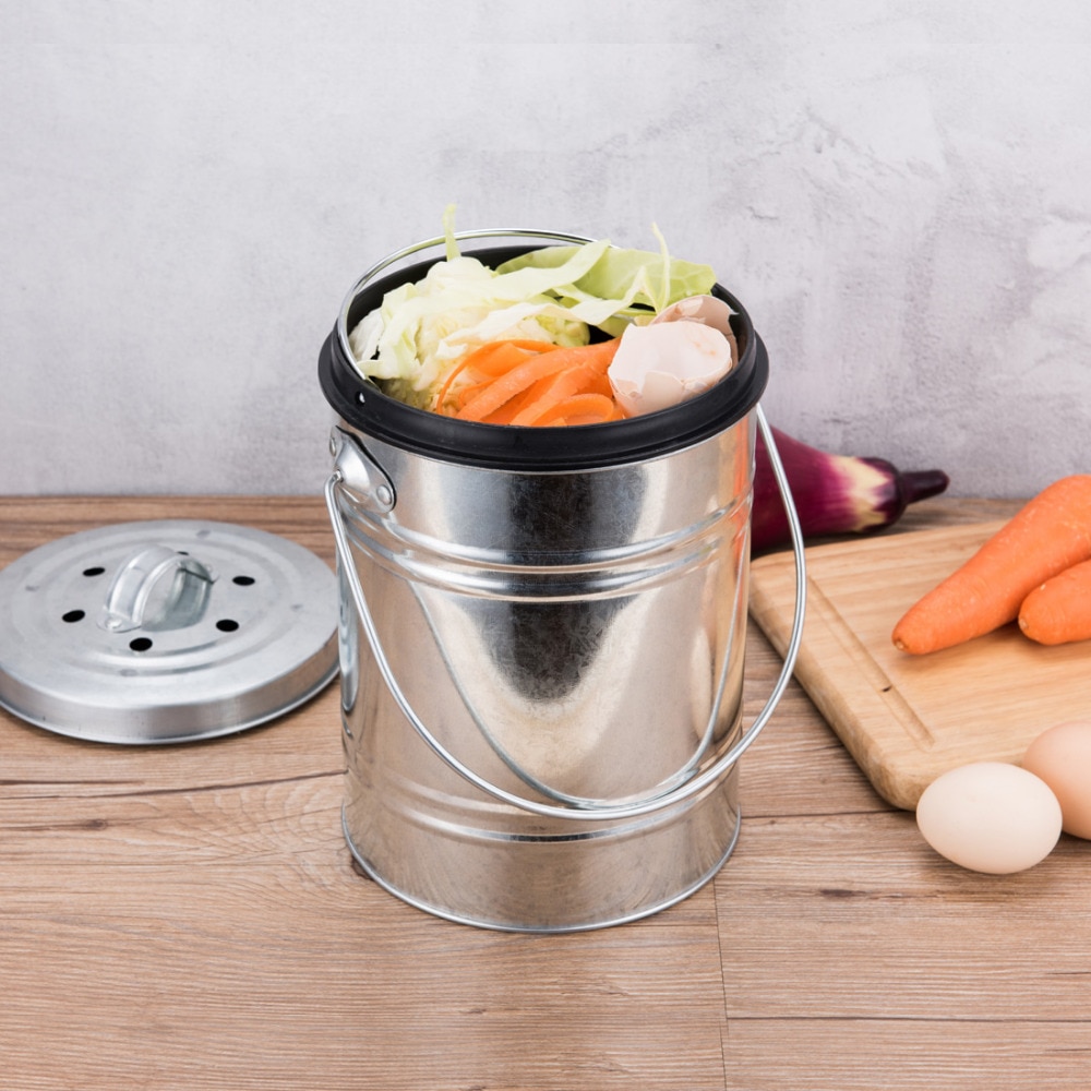 ANHO Stainless Steel Trash Can Deodorant Mini Bucket with Lid Compost Bin Counter Top Waste Bin Kitchen Garbage Storage Bucket