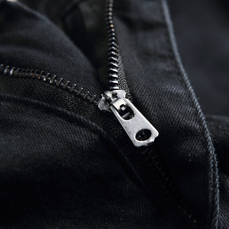 Men Ripped Slim Fit Ankle Zipper Jeans Stretch Feet Denim Pants
