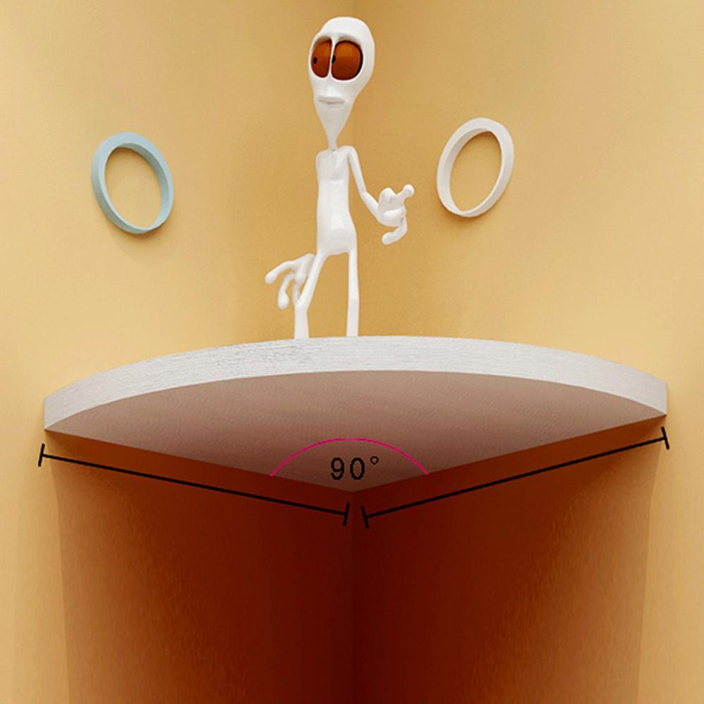 1 pc Storage Rack Wooden Triangle Fan Shape Wall-mounted Decorative Sundries Organizer Bookshelf Corner Shelf