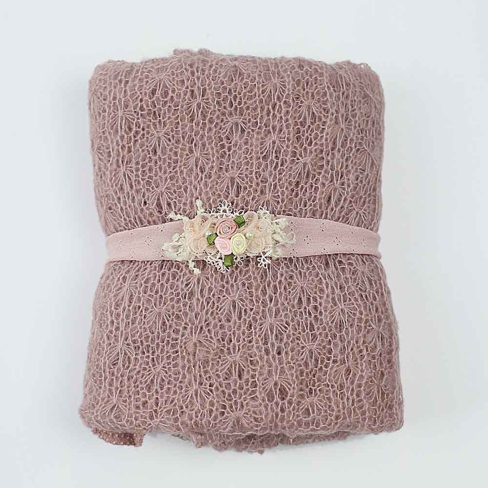 40x150 cm mohair knit Photo elastische Wrap + hoofdband set Pasgeboren Fotografie Props Doek Voor baby Accessoires haarbanden: PURPLE