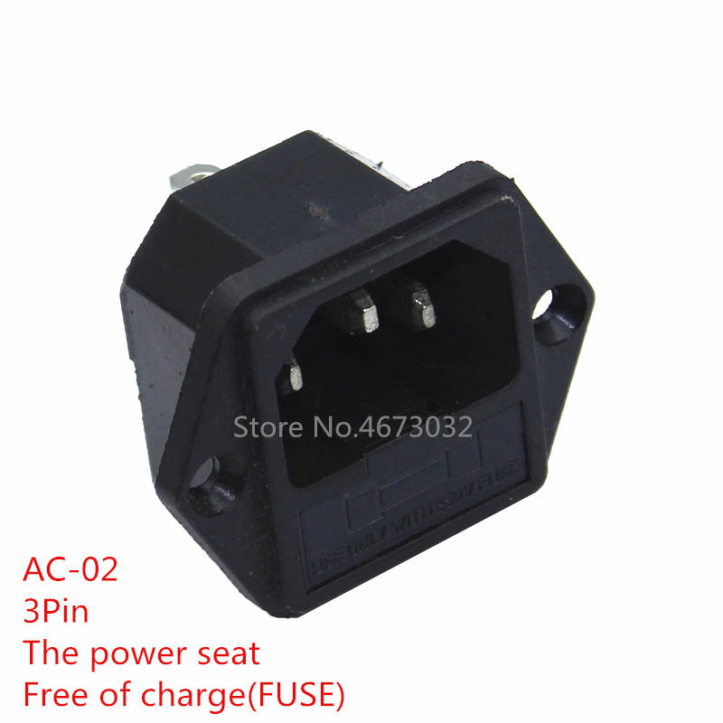 1pcs Panel Mounted 3 Pin IEC 60320 C14 Inlet Male Power Plug 15A AC 250V w/ fuse holder 10A