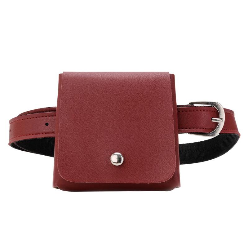 Hållbara pu läder fanny handväskor kvinnor mini enkel messenger enfärgade midjeväskor liten godisväska: Röd