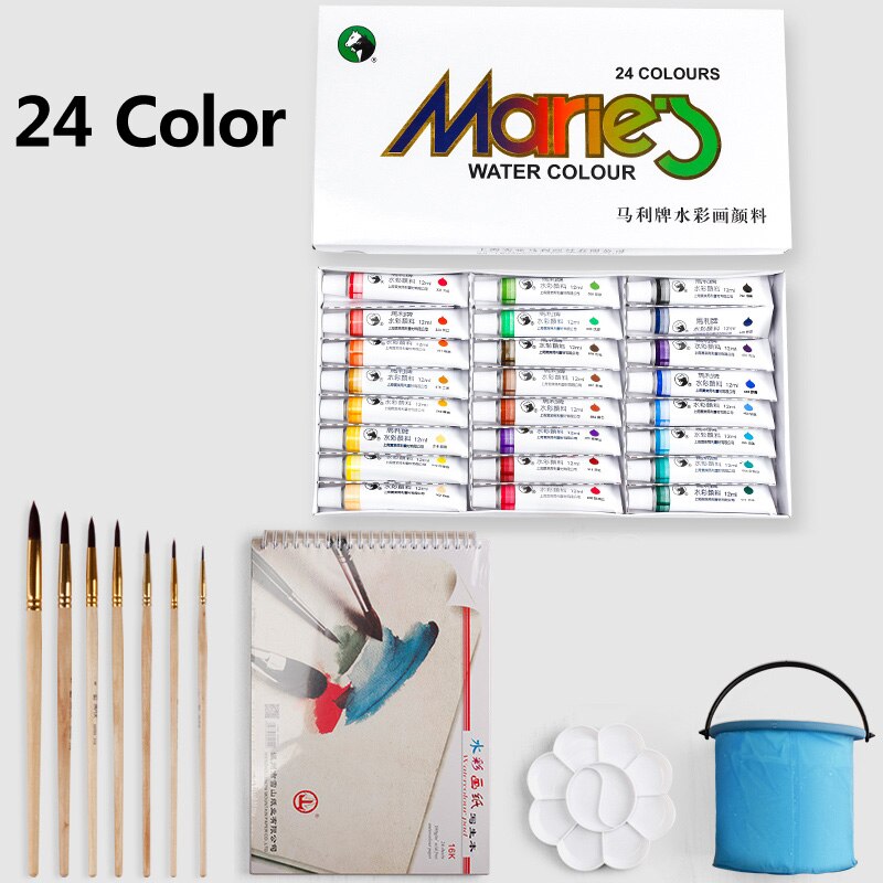 Marley Watercolor Gouache Pigment Set for Beginners Non-Toxic Washable 12/18/24/36 Colors Tubular Child Student Paint 12ml: 24 Color